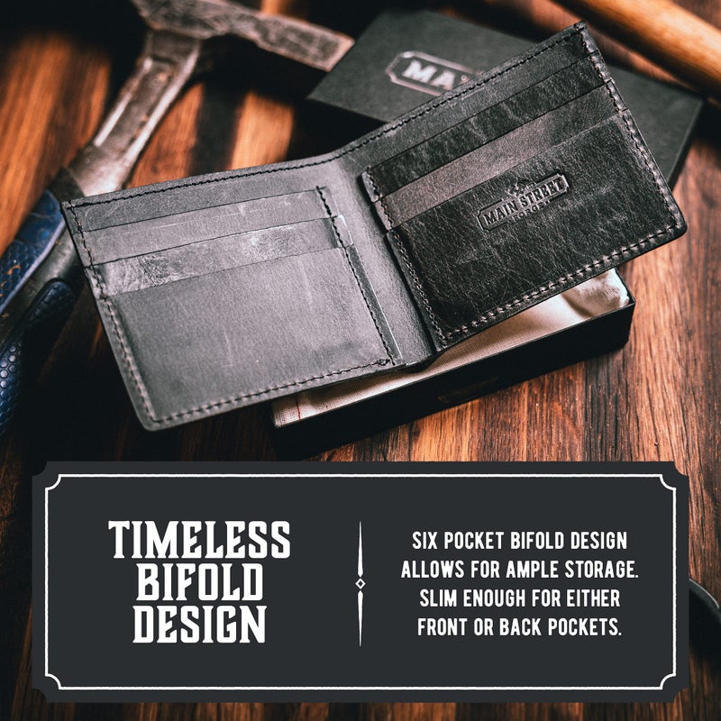 Main Street Forge Bifold Leather Wallet For Men | Made in USA | Mens Bifold Wallets | American Made | Midnight Black - Image 2